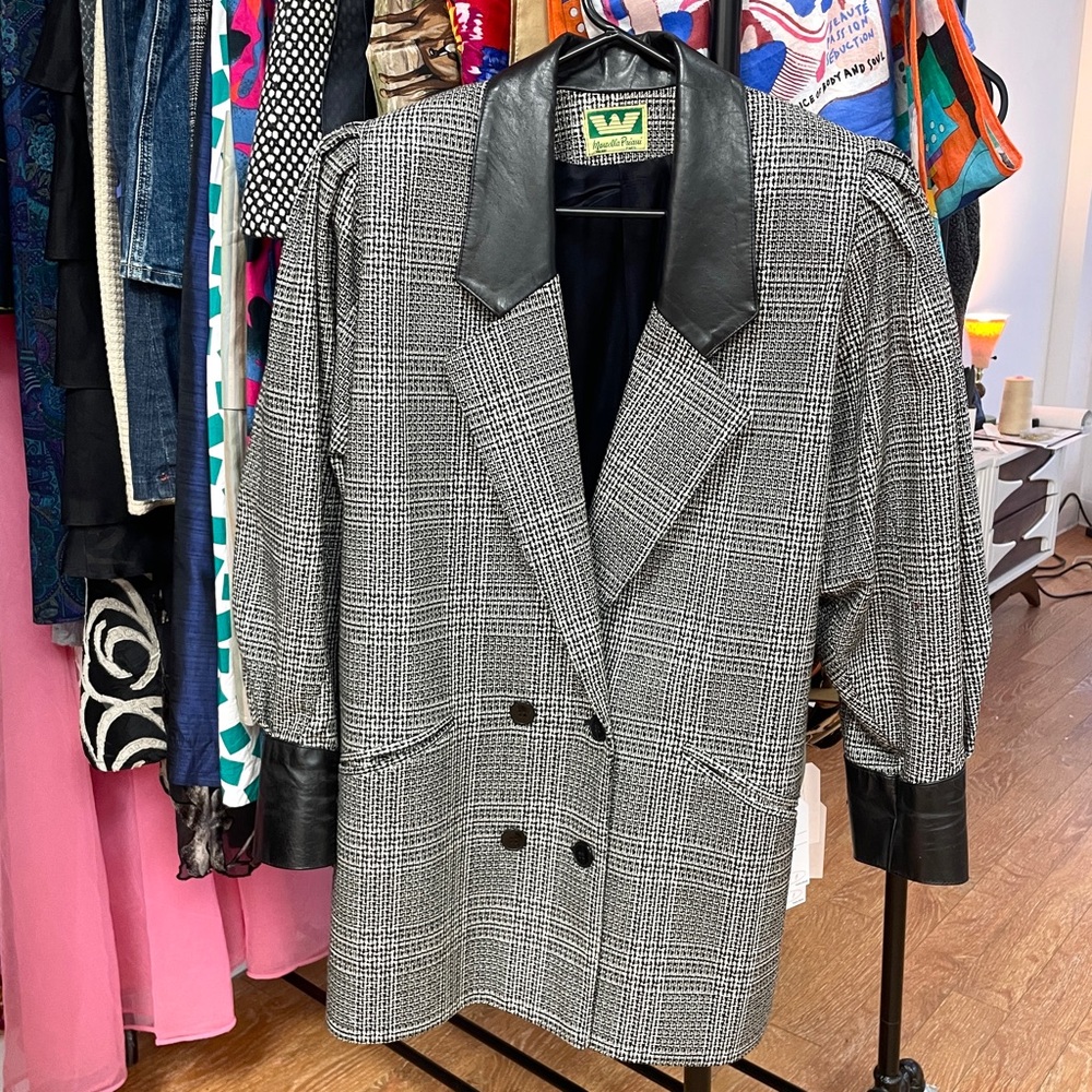 Vintage 80s Marcella Priani Wool and Leather Blazer